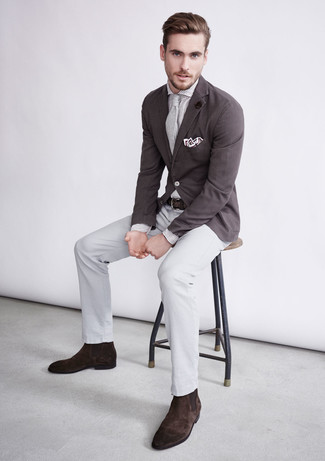 Какие ботинки челси носить с коричневым пиджаком мужчине