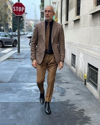 Какие ботинки челси носить с коричневым пиджаком мужчине