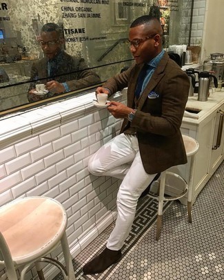 Какие ботинки челси носить с коричневым пиджаком мужчине