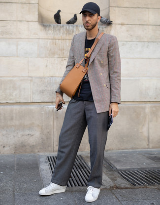 Как носить коричневый пиджак с серыми брюками чинос