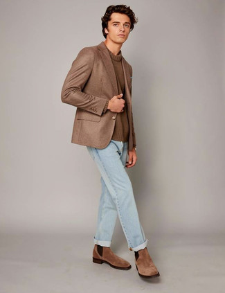 Какие джинсы носить с коричневым пиджаком мужчине