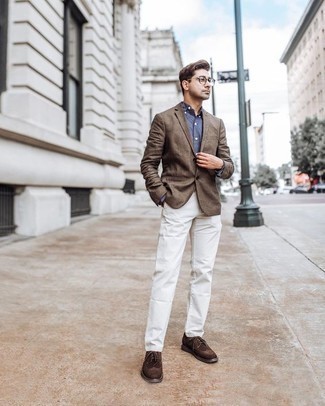 Как носить коричневый пиджак с белыми брюками чинос