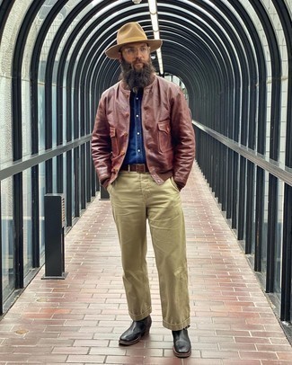 Какие ботинки челси носить с коричневым бомбером мужчине