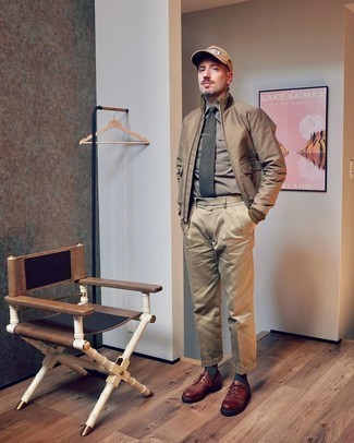 Какие туфли дерби носить с коричневым бомбером