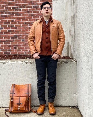 Какие кардиганы с отложным воротником носить с коричневыми ботинками броги