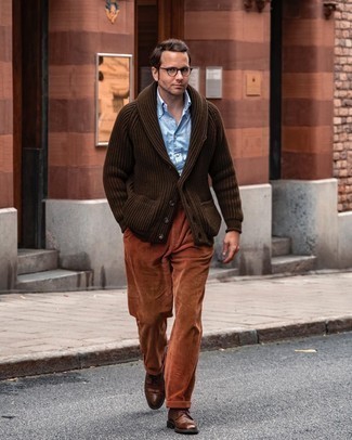 Какие ботинки броги носить с коричневым кардиганом