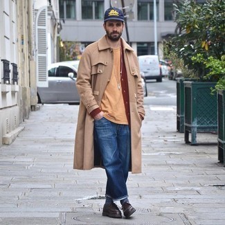 Какие длинные пальто носить с коричневым кардиганом