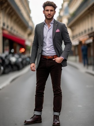 Какие пиджаки носить с коричневыми повседневными ботинками мужчине