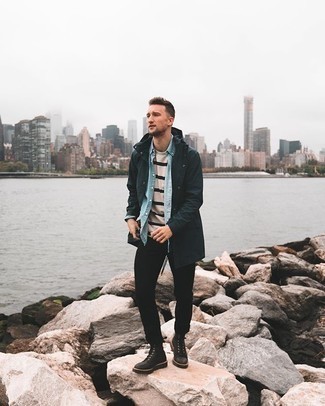 Какие дождевики носить с коричневыми повседневными ботинками мужчине