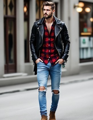 Какие косухи носить с коричневыми ботинками челси мужчине