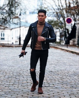 Какие косухи носить с коричневыми ботинками челси мужчине