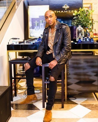 Какие косухи носить с коричневыми ботинками челси мужчине