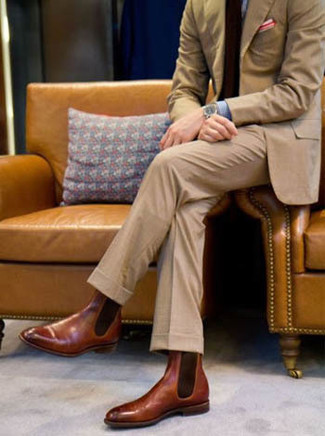 Какие костюмы носить с коричневыми ботинками челси