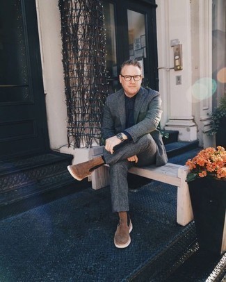 Какие костюмы носить с коричневыми ботинками челси