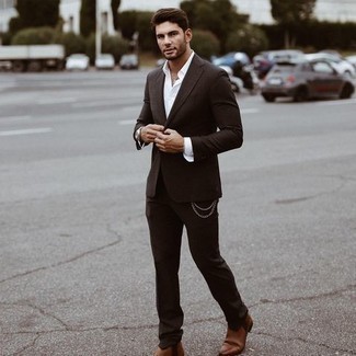 Какие костюмы носить с коричневыми ботинками челси