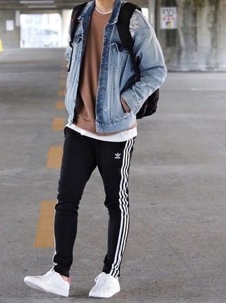 С чем носить коричневый свитер с круглым вырезом мужчине