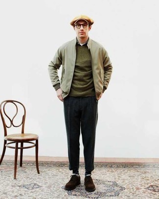 Какие бомберы носить с коричневыми туфлями дерби