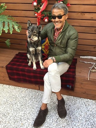 Какие бомберы носить с коричневыми ботинками дезертами