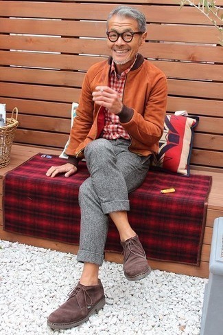 Какие бомберы носить с коричневыми ботинками дезертами