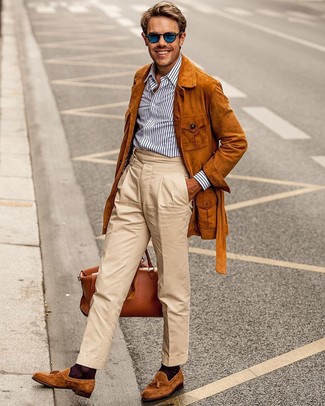 Какие лоферы носить с коричневой полевой курткой