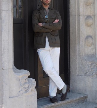 Какие лоферы носить с коричневой полевой курткой