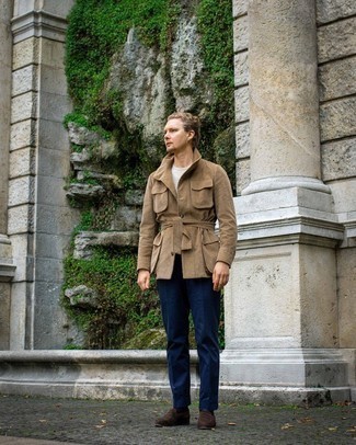 Какие лоферы носить с коричневой полевой курткой