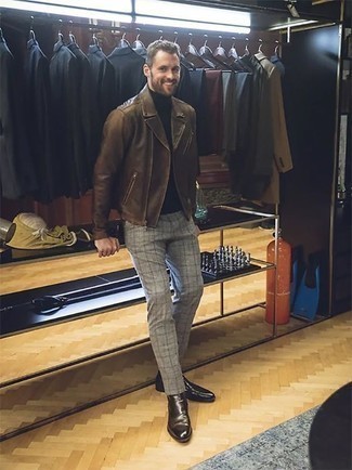 С чем носить коричневую кожаную косуху мужчине