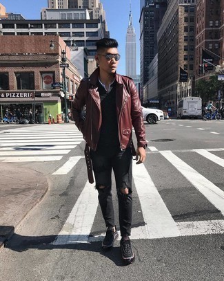 С чем носить коричневую кожаную косуху мужчине