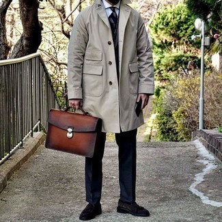 С чем носить коричневый кожаный портфель