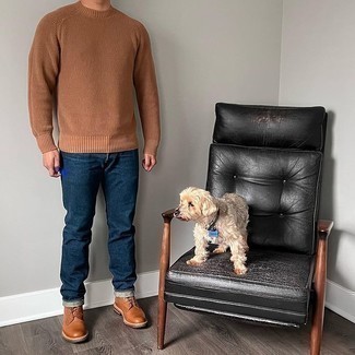 С чем носить коричневые кожаные повседневные ботинки мужчине