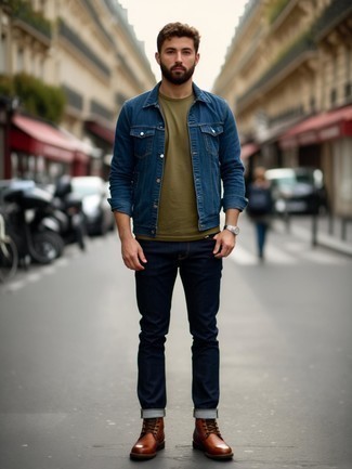 С чем носить коричневые кожаные повседневные ботинки мужчине