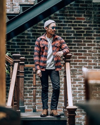 С чем носить коричневые кожаные ковбойские сапоги мужчине