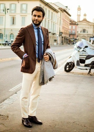 С чем носить коричневые кожаные классические ботинки мужчине