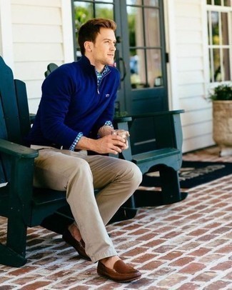 С чем носить коричневые кожаные мокасины мужчине