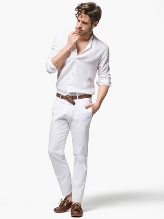 С чем носить коричневые кожаные мокасины мужчине