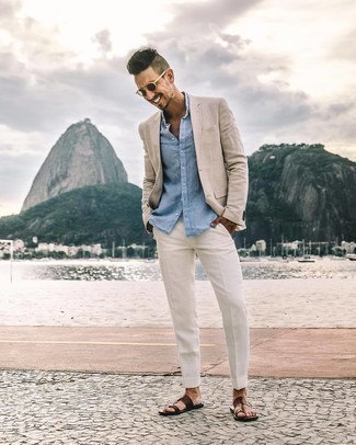 С чем носить коричневые кожаные сланцы мужчине