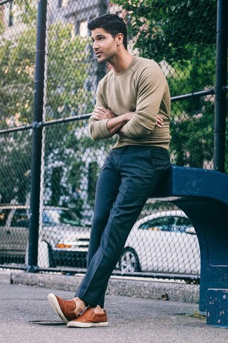 С чем носить коричневые кожаные слипоны мужчине