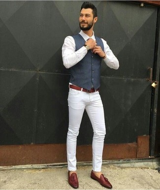 С чем носить коричневые кожаные лоферы с кисточками