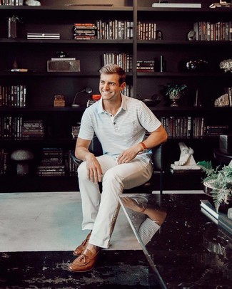 С чем носить коричневые кожаные лоферы с кисточками