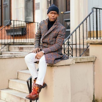 С чем носить коричневые кожаные рабочие ботинки мужчине