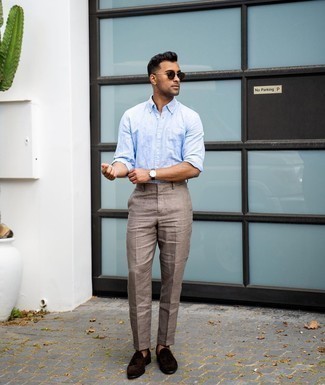 С чем носить коричневые льняные брюки мужчине
