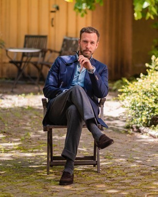 Какие двубортные пиджаки носить с коричневыми лоферами мужчине