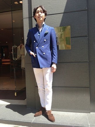 Какие двубортные пиджаки носить с коричневыми монками