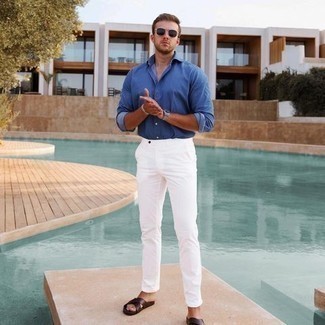 Какие брюки чинос носить с коричневыми сандалиями