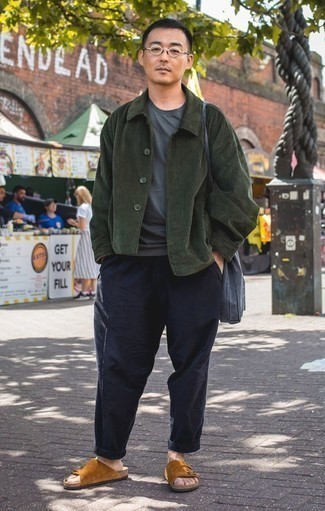 Какие куртки-рубашки носить с коричневыми сандалиями мужчине