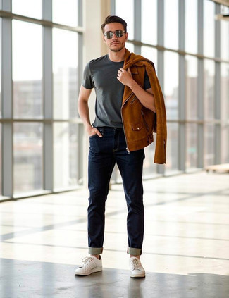 С чем носить коричневую замшевую косуху мужчине