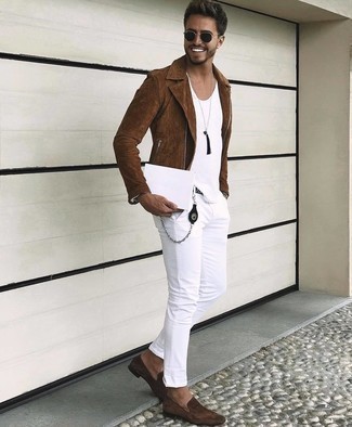 С чем носить коричневую замшевую косуху мужчине