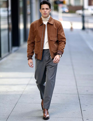 С чем носить коричневую замшевую куртку харрингтон