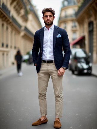 С чем носить коричневые замшевые лоферы мужчине