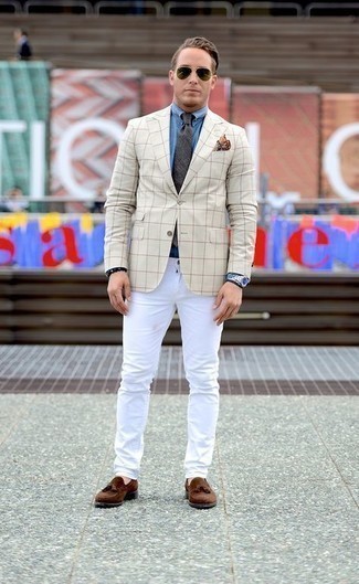 С чем носить коричневые замшевые лоферы с кисточками